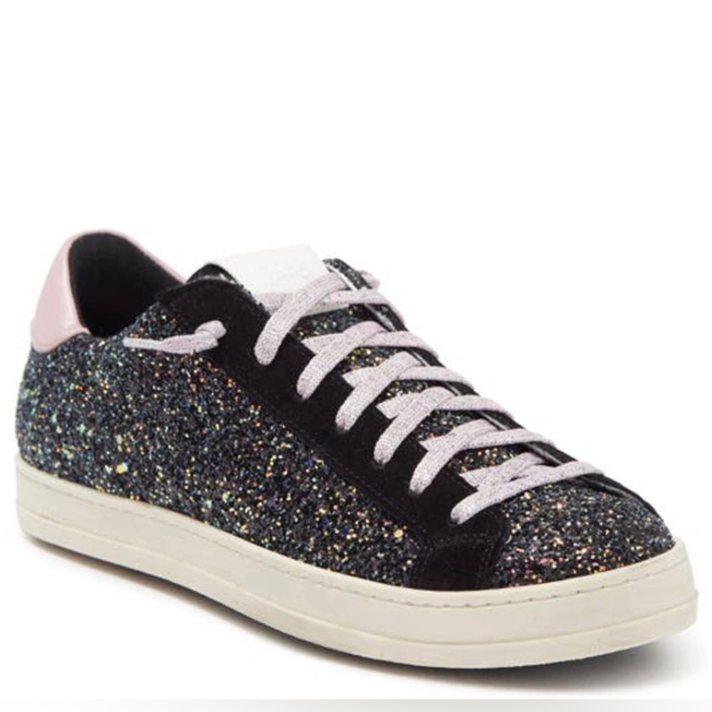 P448 John Leather Low Top Sneaker EU/Italy 36 Glitter Black NWOT